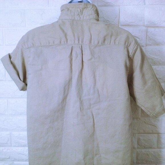 Vintage 80s L.L. Bean Coolweave Shirt Top Lady-M Cotton ButtonUp SSL Vents Tan - Picture 14 of 16